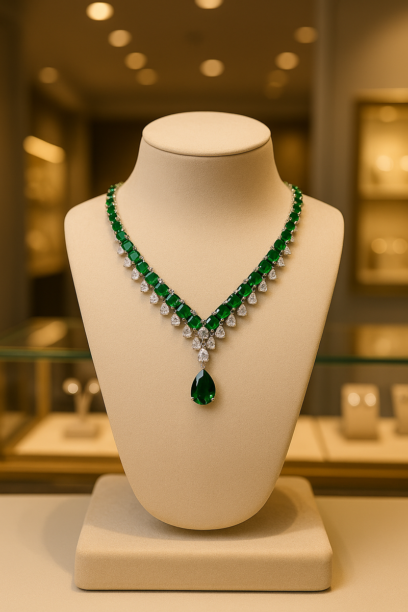 Colar Modelo Francês Vintage Com Zircônia Verde Esmeralda