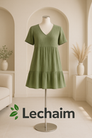 Vestido Peplum Feminino Verão & Primavera – Decote V, Manga Curta, Babados Elegantes e Cintura Solta